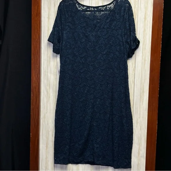 Candalite Women’s Navy Blue Shimmer Stretch Lace Dress Size 2X - Picture 4 of 12